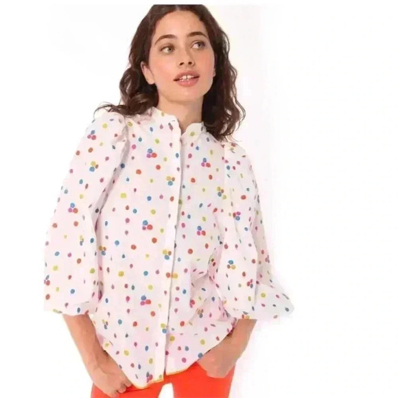 Colorful Vilagallo Puff Sleeve Blouse Polka Dots Sz 42 US 10 twee clown preppy - Picture 1 of 13